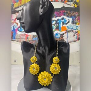 Goldtone Rhinestone Yellow Flowers Scoop Necklace